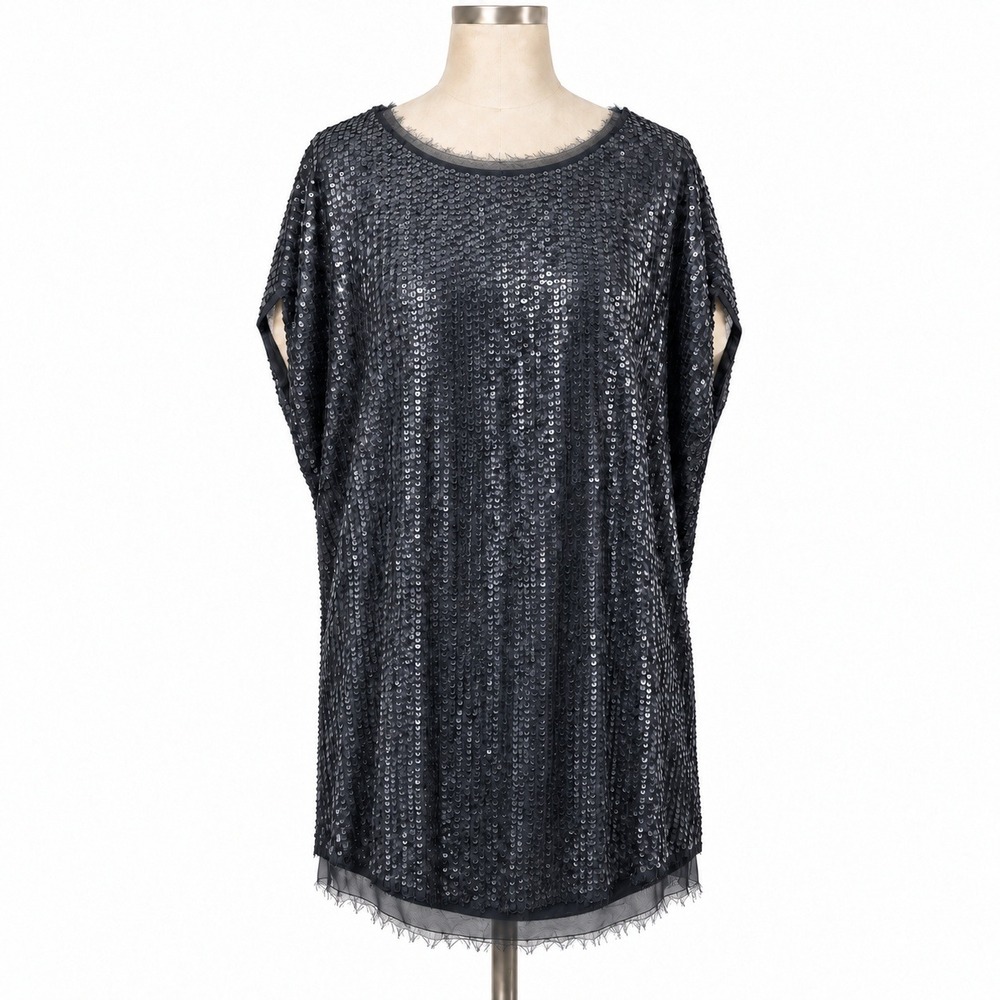 Haute Hippie Black Silk Sequin Dress M Cocktail Holiday Party Flapper Glam